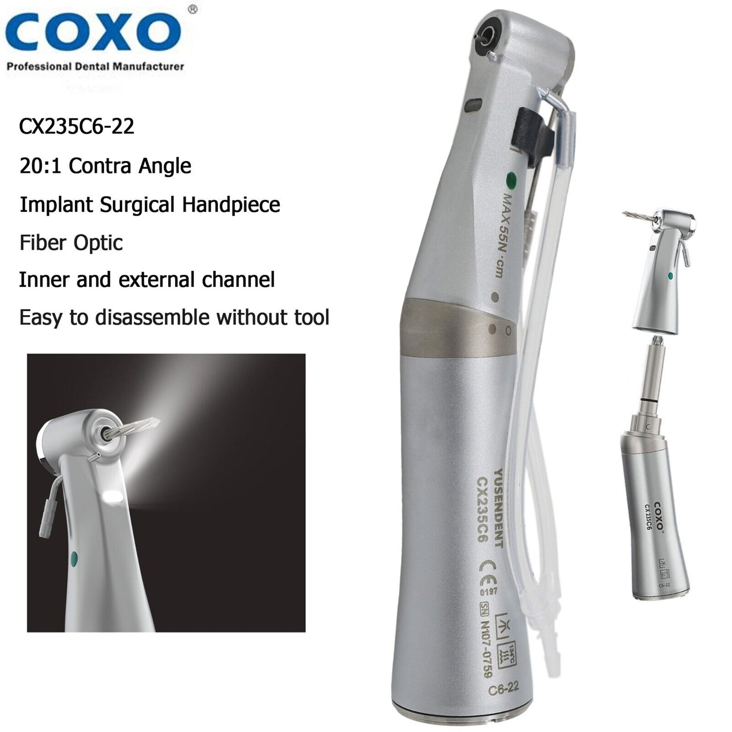Coxo CX235 C6-22 Fiber Optic Implant Handpiece | 20:1 Reduction High-Torque