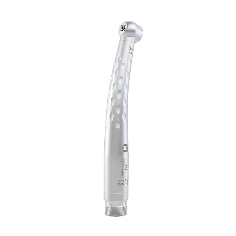 Silver airotor dental handpiece with push button, super torque design, isolated on white background
