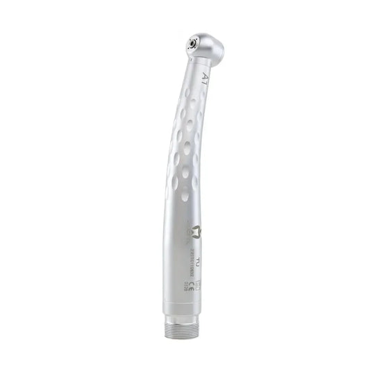 Silver airotor dental handpiece with push button, super torque design, isolated on white background