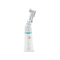 Latch type dental contra angle handpiece with silver and white body on white background