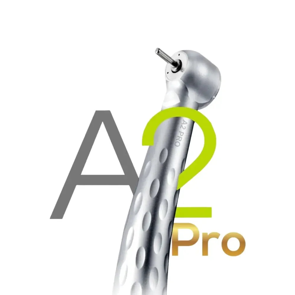 High-speed LED dental airotor handpiece with textured silver body, A2 Pro label visible