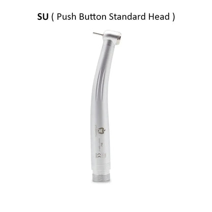Silver dental airotor handpiece with push button standard head on white background