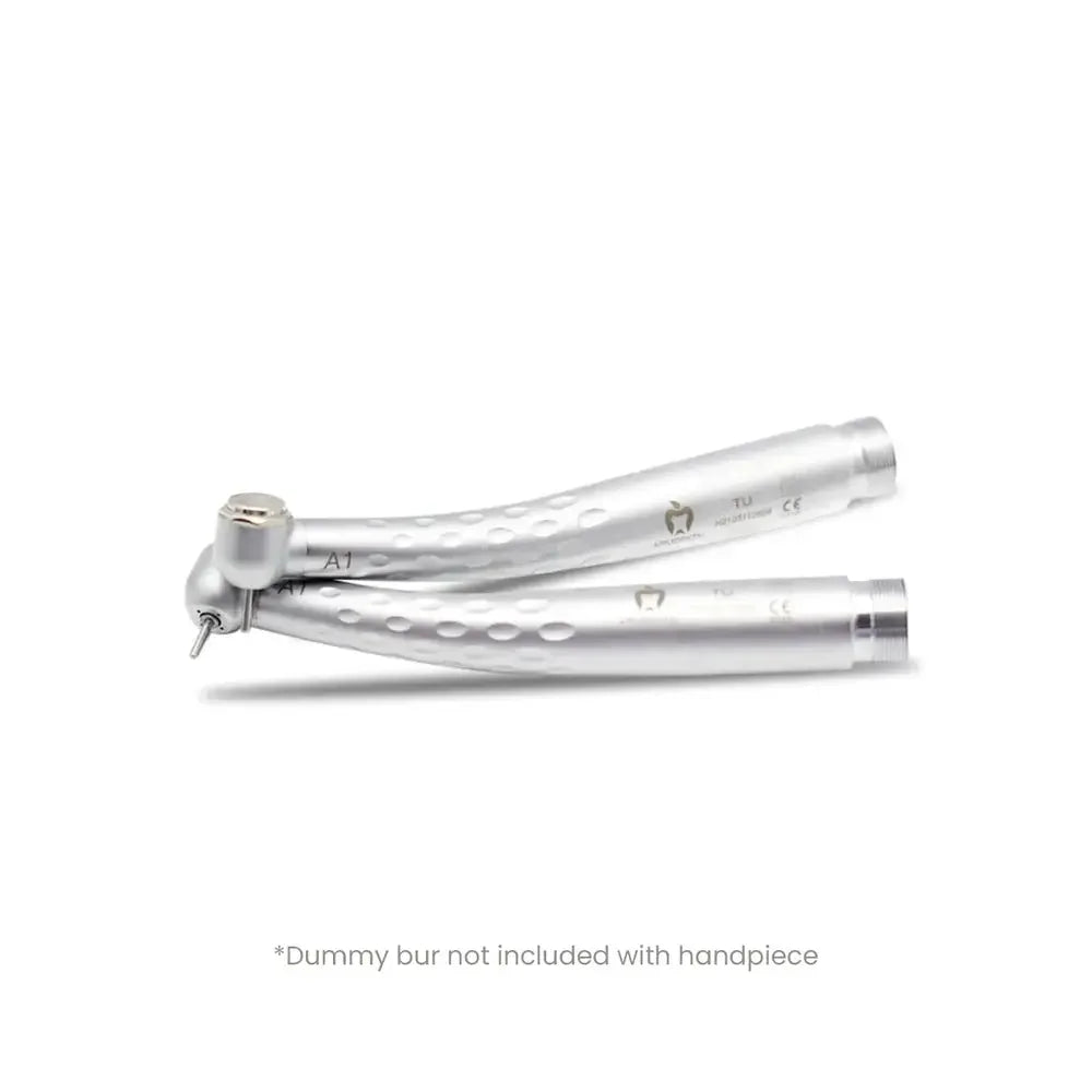 Silver dental airotor handpiece with textured grip, shown on a white background