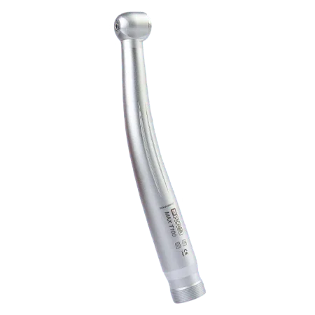 Silver dental airotor handpiece with power torque, isolated on white background