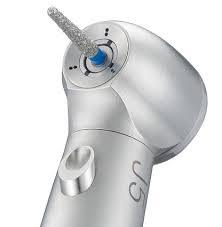 LED dental handpiece with straight silver body and visible rotary bur attachment