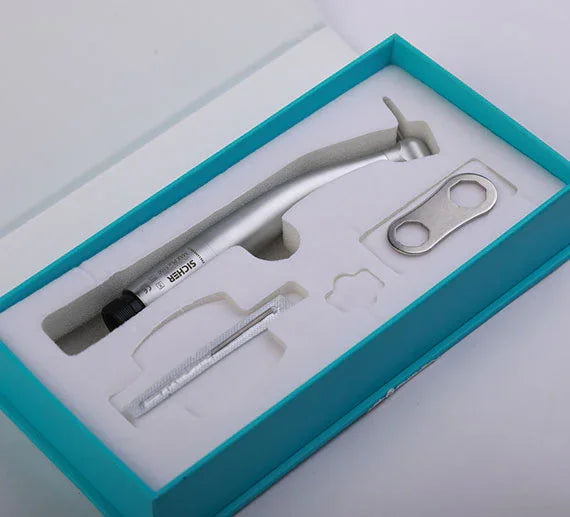Dental airotor handpiece set in box with accessories, silver color, dentist tool