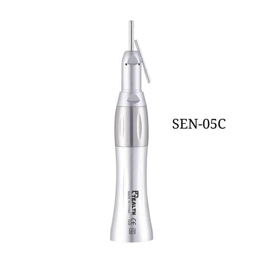 Silver dental straight handpiece SEN-05C with lever, shown on white background