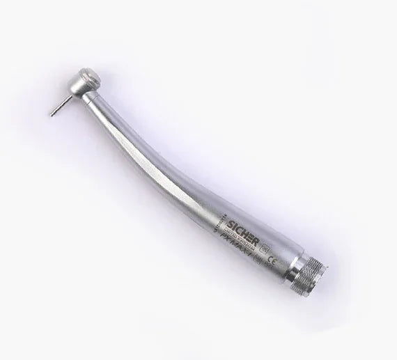 High speed dental airotor handpiece with bur, stainless steel, isolated on white background