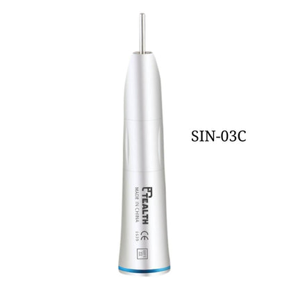Silver dental straight handpiece with blue ring, model SIN-03C, on white background