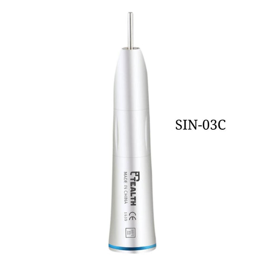 Silver dental straight handpiece with blue ring, model SIN-03C, on white background