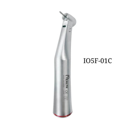 Silver dental contra angle handpiece labeled 1:5, model IO5F-01C, on white background.