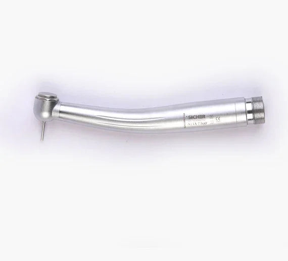 Silver dental airotor handpiece with bur, isolated on white background
