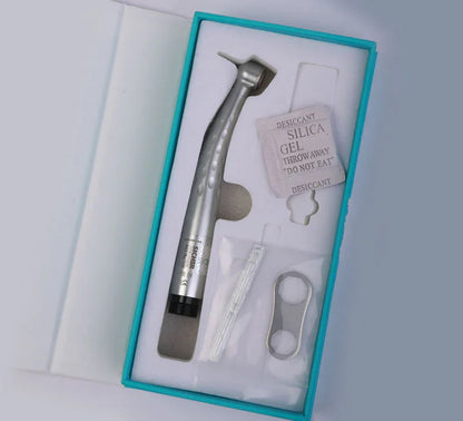 Dental handpiece kit with straight handpiece, silica gel pack, dental tools in a box